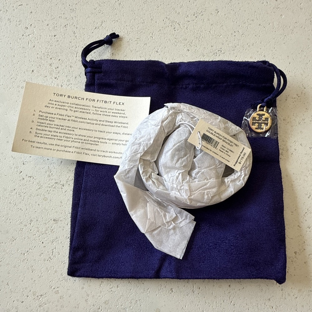 NWT Tory Burch X Fitbit Flex Black & Silver Double-Wrap BRACELET  W/  Dust Bag - Picture 8 of 12